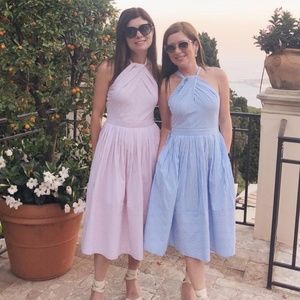 Gal Meets Glam Claire Stripe Halter Dress